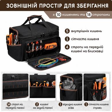 Професійна сумка-органайзер для інструментів 17&Prime;, 43&times;27&times;25 см, 13 кишень Чорний