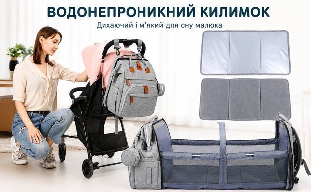 Сумка-рюкзак для мамы 5в1 с портативной кроваткой и термокарманами