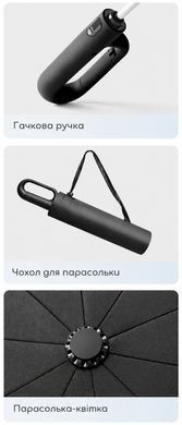 Складной зонт автомат на 12 спиц с ручкой-карабином 106 см UPF50+ - Черный