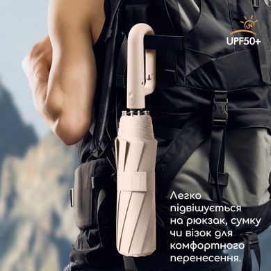 Складной зонт автомат на 12 спиц с ручкой-карабином 106 см UPF50+ - Черный