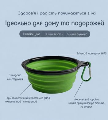 Складная миска для собак и кошек 650 мл с карабином &mdash; дорожная миска для воды и корма