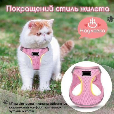 Шлейка-жилет для кошек с поводком и светоотражающими элементами XS, обхват груди 25&ndash;29 см, бежевая