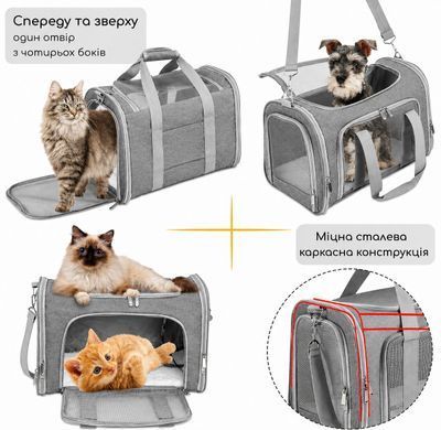 Сумка-переноска для кошек и собак с вентиляционной сеткой - Серый S