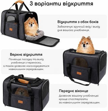УЦЕНКА! Большая сумка-переноска для кошек и собак до 12 кг с вентиляцией и мягкой подушкой - Черный