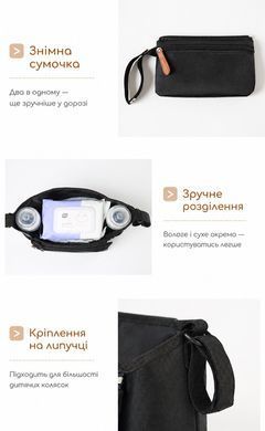 Сумка-органайзер для коляски с карманами 30&times;17&times;10 см - Черный