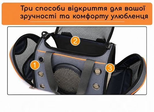 Сумка-переноска для кошек и собак с иллюминатором - Серо-оранжевый M