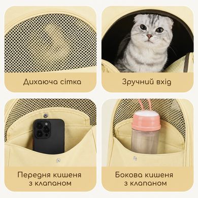 Рюкзак-переноска для кота та собак малих порід з дихаючою сіткою - Жовтий