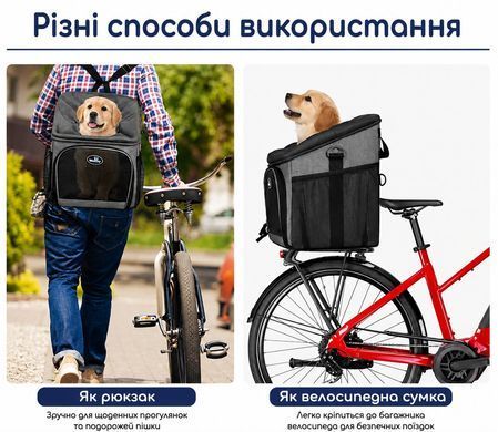 Сумка-рюкзак переноска Wakytu для тварин з кріпленням на велосипед - Сірий