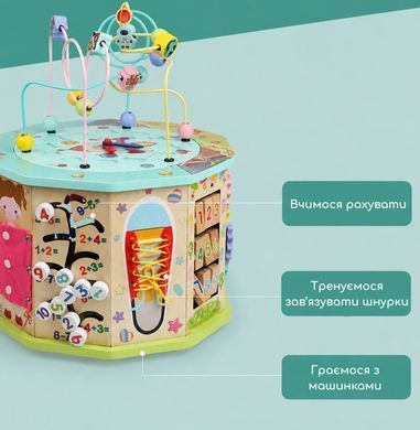 Бізікуб дерев&rsquo;яний 17 в 1 для дітей із магнітною риболовлею, ксилофоном і лабіринтом, висота 41,5 см