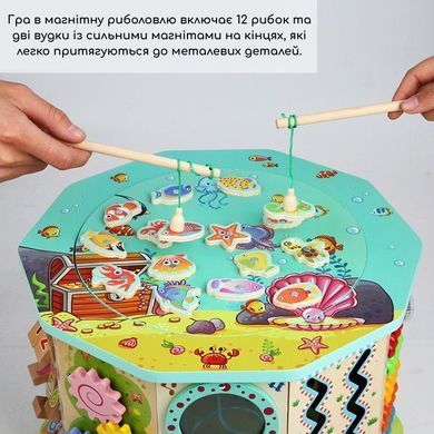 Бізікуб дерев&rsquo;яний 17 в 1 для дітей із магнітною риболовлею, ксилофоном і лабіринтом, висота 41,5 см