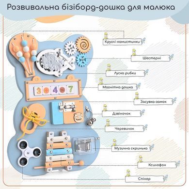 Бизиборд для детей - игрушка Монтессори, развивающая доска для моторики и логики Медведь