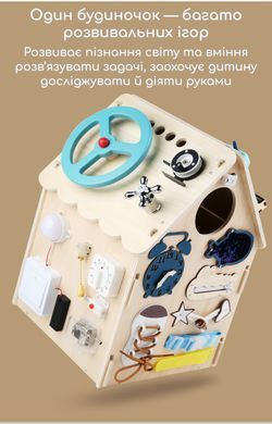Бізікуб бізібудинок - розвивальний будиночок Монтессорі для дітей, дерево, 30x30x45 см